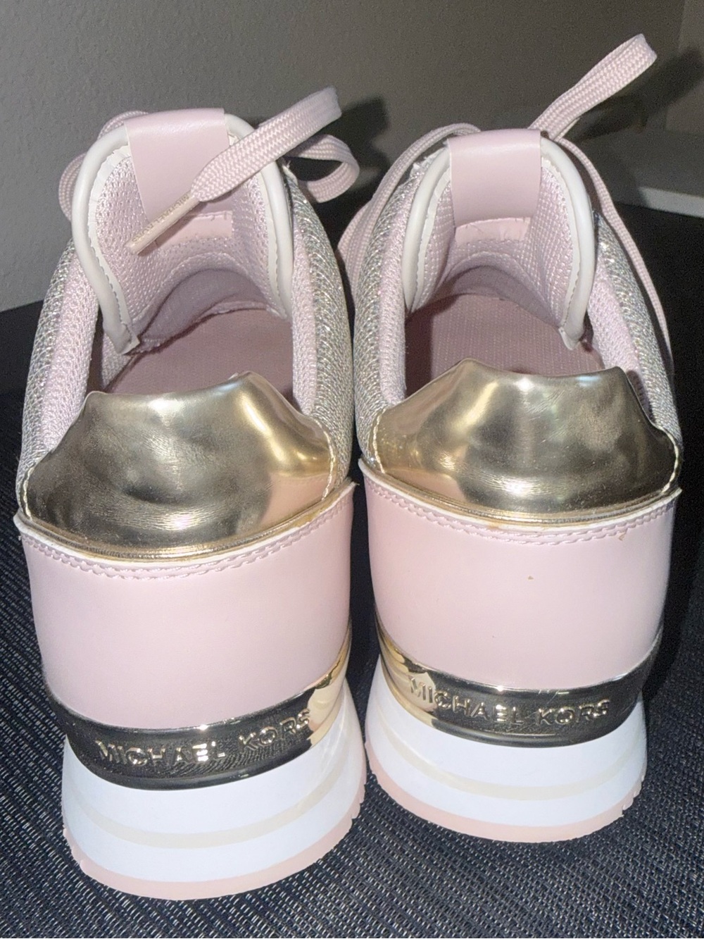 Michael Kors Pink and Silver Knit Lace-Up Sneakers Size 10 - Picture 7 of 9